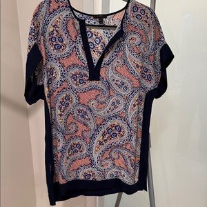 J.Crew Paisley Blouse | Navy & Blush | Size XS